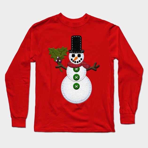 Felt Look Snowman with Stitching | Christmas Ornies by Cherie(c)2021 Long Sleeve T-Shirt by CheriesArt